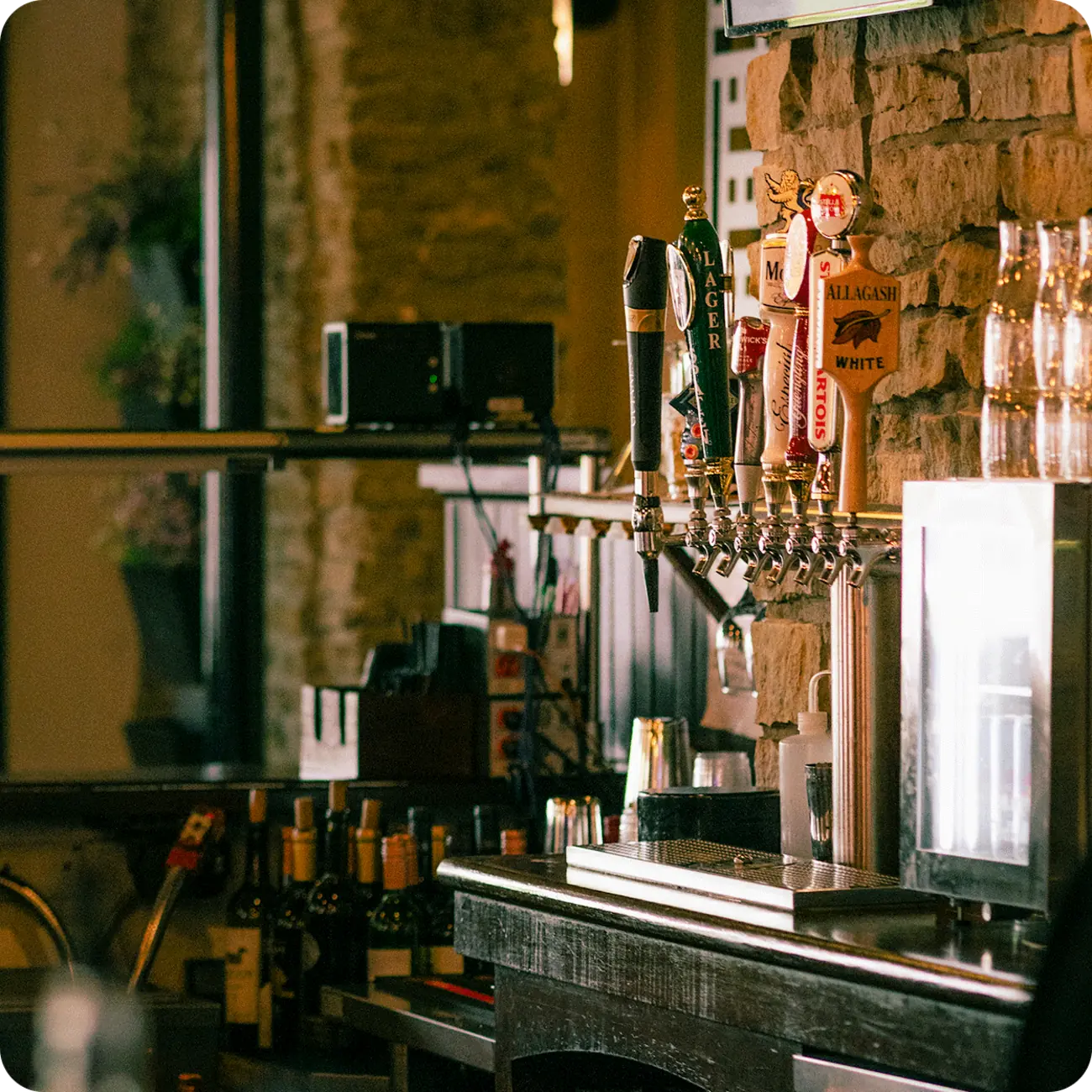 Interior bar photograph from The Office Dining and Spirits