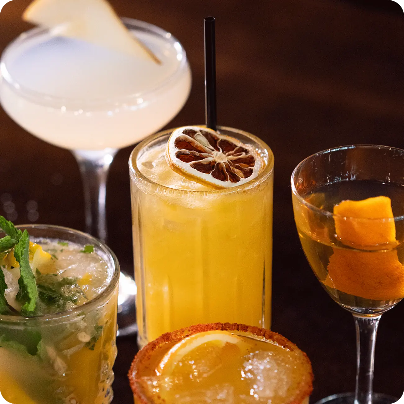 Colorful cocktail selection at Whiskey Bend